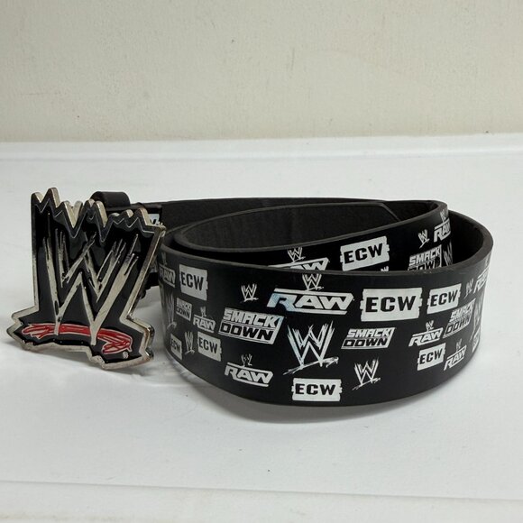 WWE Kids Youth Wrestling Belt + Logo Buckle ECX WWF RAW Smackdown Black 23"-27" - Picture 2 of 5